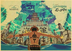 Poster One Piece Portgas D Ace à Marine Ford 35X50 cm