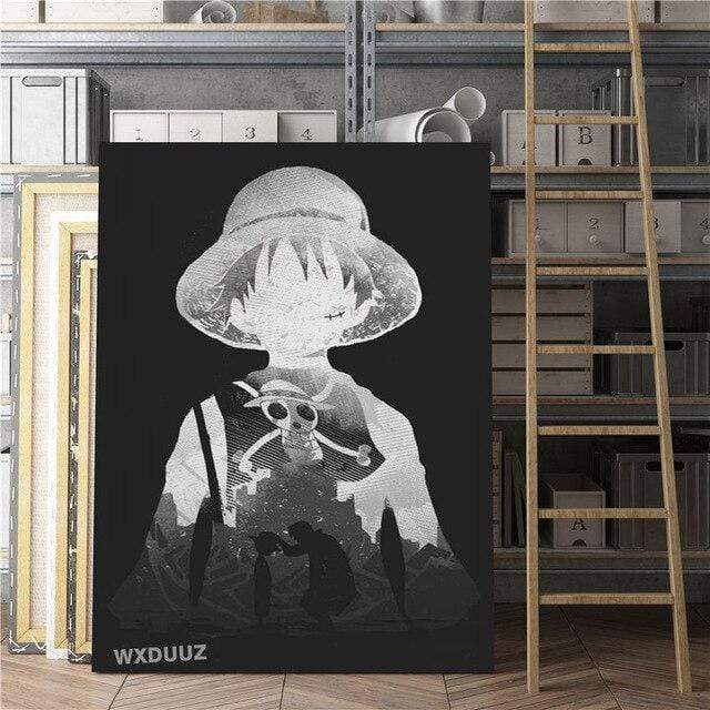 Poster en Noir et Blanc One Piece Luffy au Chapeau de Paille 60 x 85cm