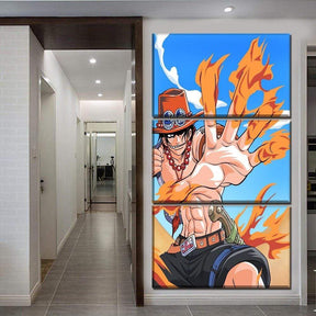 Tableau One Piece 3 Piece Ace Aux Poing Ardent avec cadre